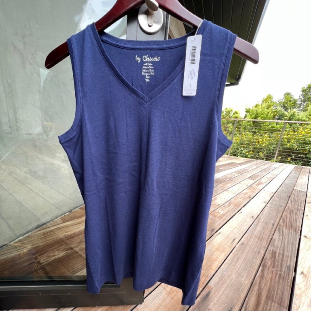 NEW WITH TAGS Chico's 100% cotton V-Neck Tank. Midnight: Navy Blue. Medium. - Picture 3 of 9